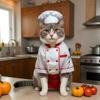 Portrait Cat Chef in the Kitchen Ai Generative photo