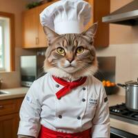 Portrait Cat Chef in the Kitchen Ai Generative photo