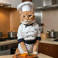 Portrait Cat Chef in the Kitchen Ai Generative photo