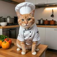 Portrait Cat Chef in the Kitchen Ai Generative photo