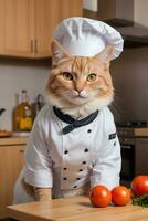 Portrait Cat Chef in the Kitchen Ai Generative photo