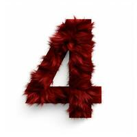 AI generated the number four is made of red fur. 3D rendering isolated on white background photo