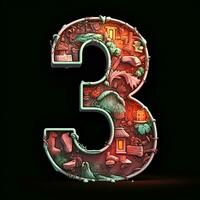 AI generated the number three is made up of various objects photo