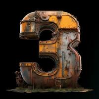 AI generated the number 3 is made of rusty metal on a black backround photo