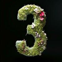 AI generated the number three is made of flowers and leaves on a black background photo