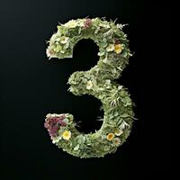 AI generated the number three is made of flowers and leaves on a black background photo