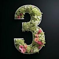 AI generated the number three is made of flowers and leaves on a black background photo