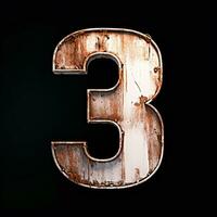 AI generated the number 3 is made of rusty metal on a black backround photo