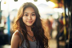 AI generated beautiful smiling young asian woman wearing tank top photo