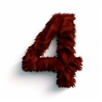 AI generated the number four is made of red fur. 3D rendering isolated on white background photo