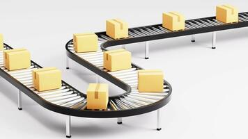 Boxes on the conveyor belt, Logistics transportation concept, 3d rendering. video