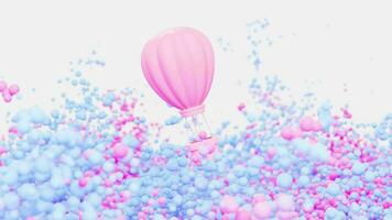 Cartoon hot balloon with colorful spheres video, 3d rendering. video