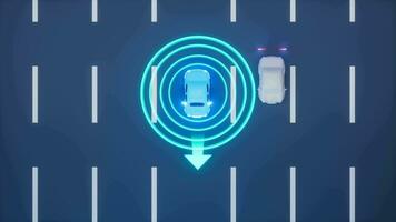 autonoom zelf het rijden auto in beweging door snelweg, automatische piloot en voelen systemen, 3d weergave. video