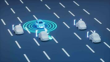 autonome soi conduite voiture en mouvement par Autoroute, pilote automatique et sentir systèmes, 3d le rendu. video