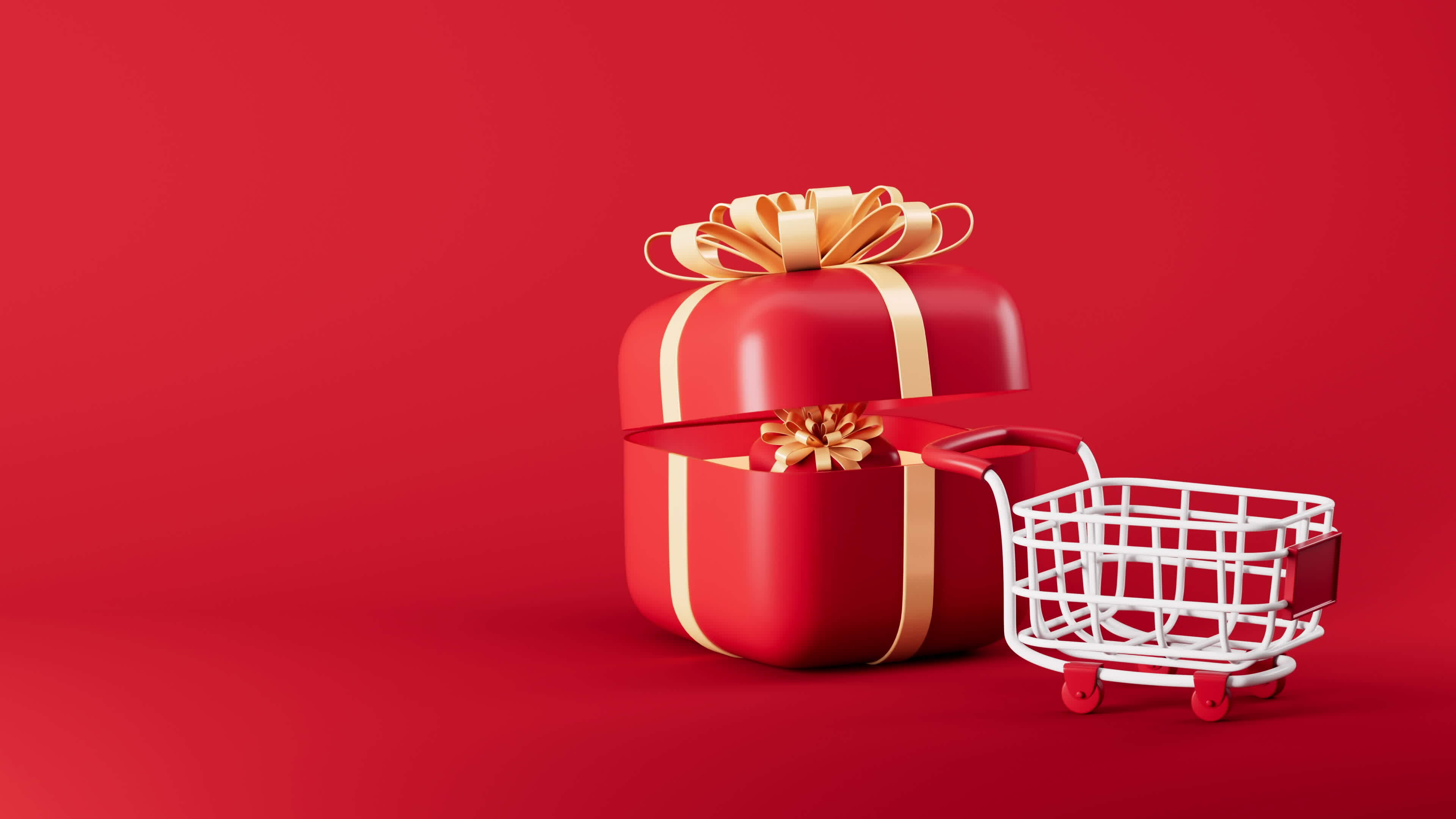Empty Shopping Cart Surround To The Red Gift Box A Small Gift Box Out empty-shopping-cart-surround-to-the-red-gift-box-a-small-gift-box-out