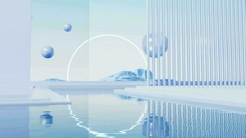 Geometric architecture and water surface video, 3d rendering. video