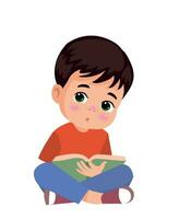 linda pequeño chico leyendo libro ilustración vector