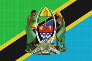 Flag and coat of arms of United Republic of Tanzania on a textured background. Concept collage. photo