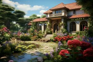 AI generated a 3d rendering of a house in the woods photo