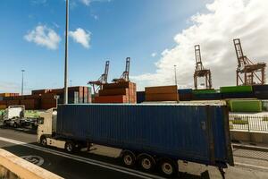 industrial port with containers, cargo. photo