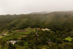 View of the green valley north coast of Tenerife on a rainy day, Canary Islands, Spain photo