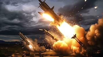 AI Generative Exploration missile rocket attack war background photo