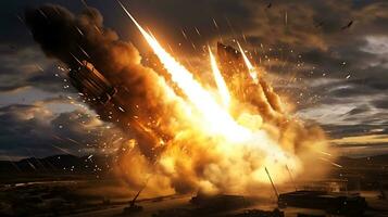 AI Generative Exploration missile rocket attack war background photo