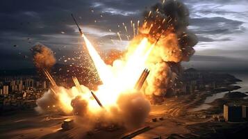 AI Generative Exploration missile rocket attack war background photo