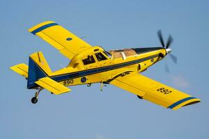 Special mission plane at air base. Air force flight operation. Aviation and aircraft. Firefighting and firekiller. Military industry. Fly and flying. photo