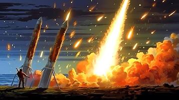 AI Generative Exploration missile rocket attack war background photo