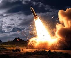 AI Generative Exploration missile rocket attack war background photo