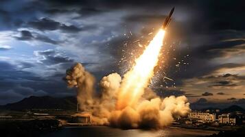 AI Generative Exploration missile rocket attack war background photo