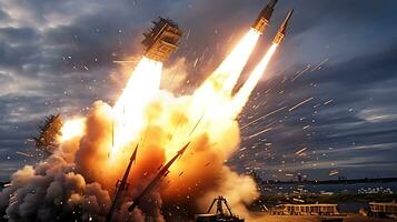 AI Generative Exploration missile rocket attack war background photo