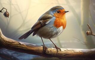 AI Generative cute robin bird on natural environment photo