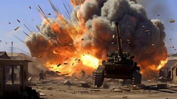 AI Generative Fierce bomb explosion attack background photo