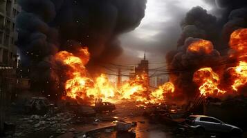 AI Generative Fierce bomb explosion attack background photo