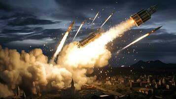 AI Generative Exploration missile rocket attack war background photo