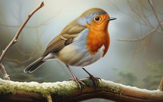 AI Generative cute robin bird on natural environment photo