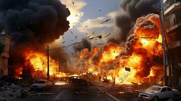 AI Generative Fierce bomb explosion attack background photo