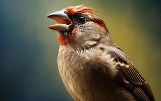 AI Generative cute Sparrow bird on natural environment photo