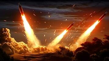 AI Generative Exploration missile rocket attack war background photo