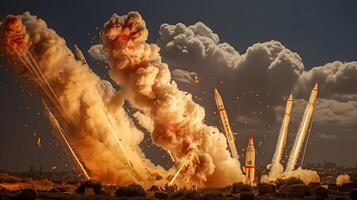 AI Generative Exploration missile rocket attack war background photo