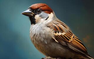 AI Generative cute Sparrow bird on natural environment photo