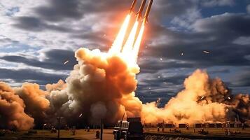 AI Generative Exploration missile rocket attack war background photo