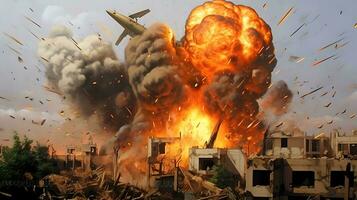 AI Generative Fierce bomb explosion attack background photo