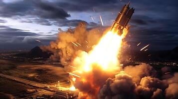 AI Generative Exploration missile rocket attack war background photo