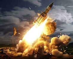 AI Generative Exploration missile rocket attack war background photo