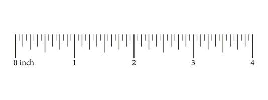 Ruler 4 inch scale. Measuring tool. Ruler graduation template. Simple size indicator units. Metric inch size indicators. Vector illustration. Eps.