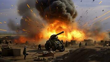 AI Generative Fierce bomb explosion attack background photo