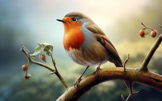 AI Generative cute robin bird on natural environment photo